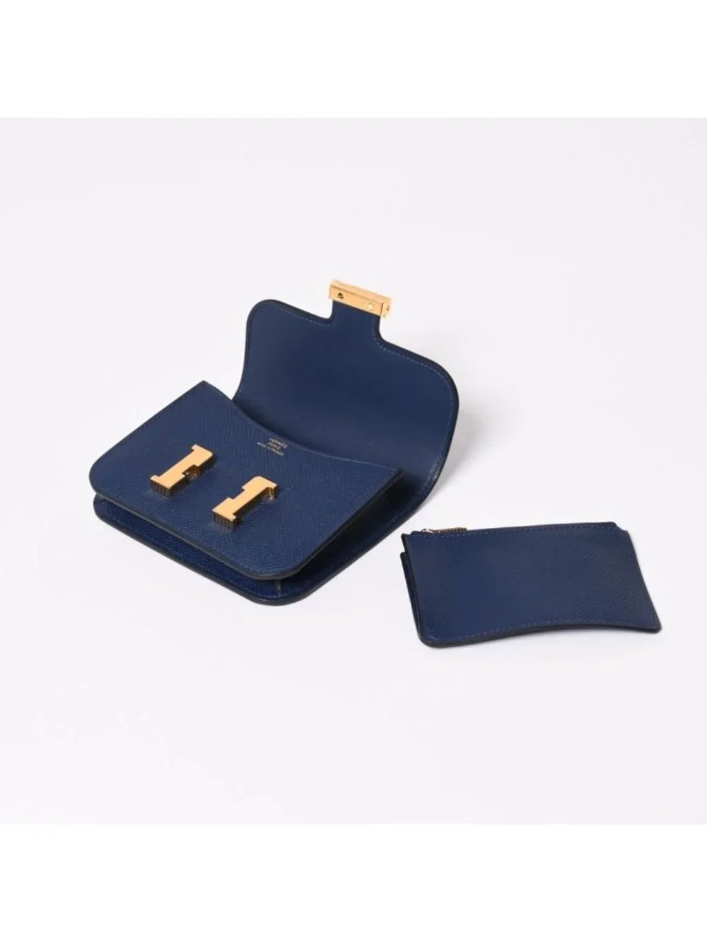 Hermes Constance Slim Bifold Wallet Veau Epsom Navy Pouch Gold
